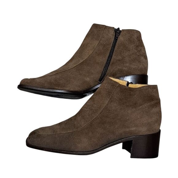 Bruno Magli Leather Suede Retro Ankle Block Heel Bootie Brown Size 8 - Picture 12 of 17